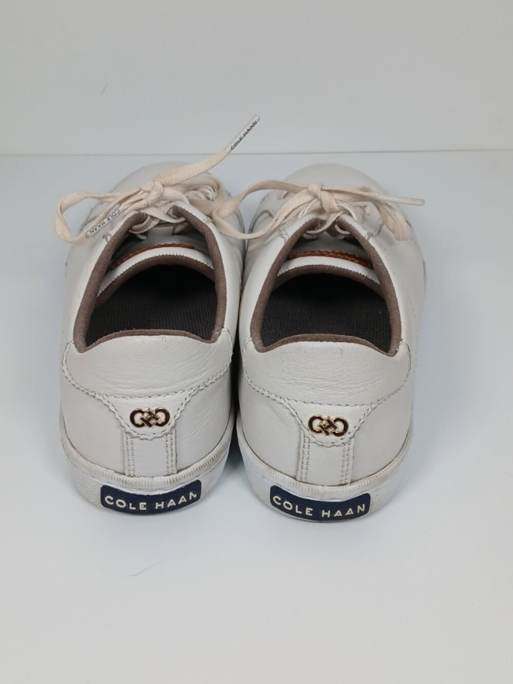 Cole Haan Grand Crosscourt White Leather Sneakers Gold Hardware 7.5B - Picture 5 of 14